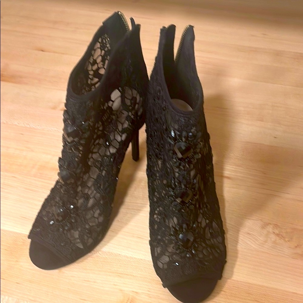 bebe Black Lace Stiletto Heels